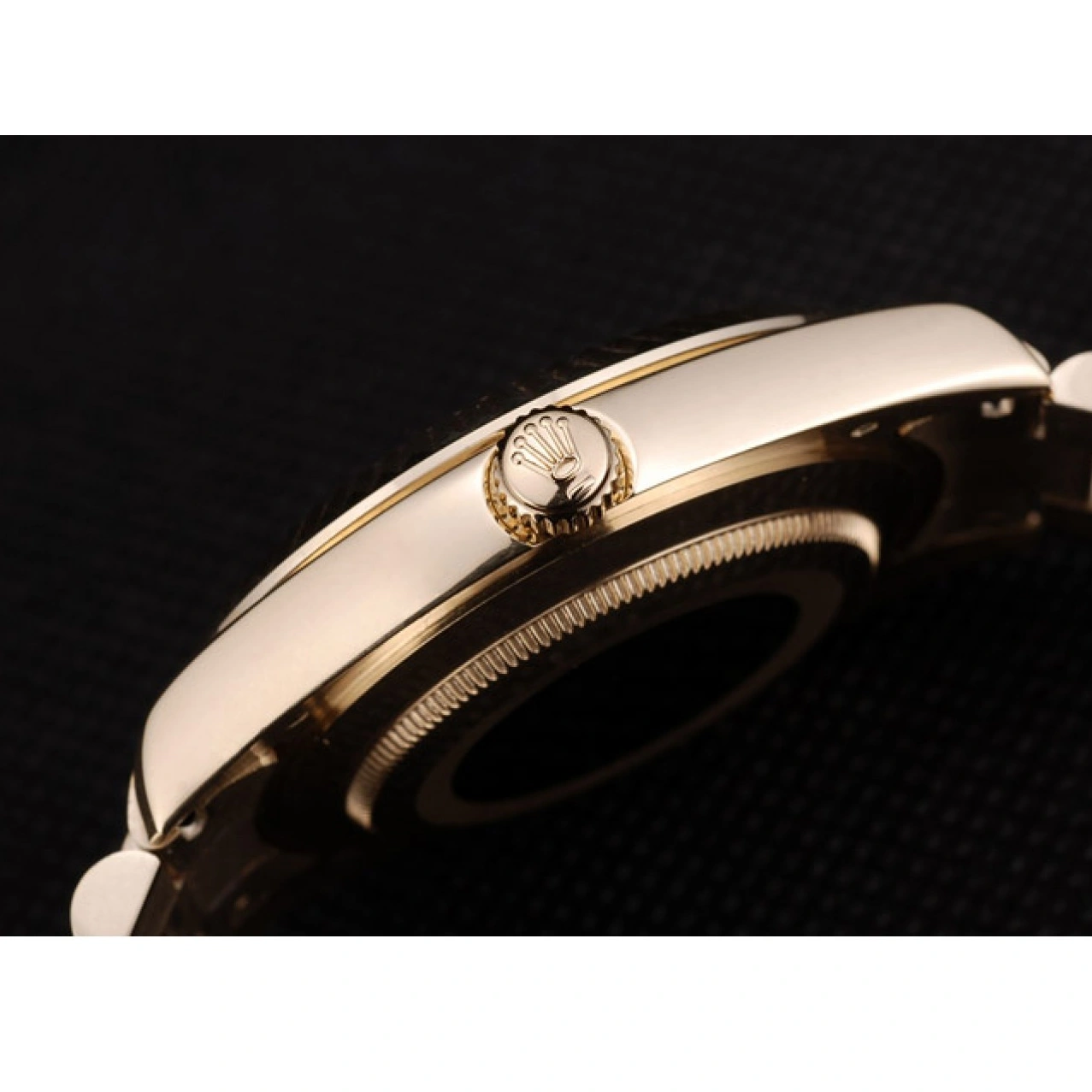 Aaa replica watch DayDate Rolex 41998 Gold Dial Steel Stainless Bezel Black Ribbed Swiss 1029